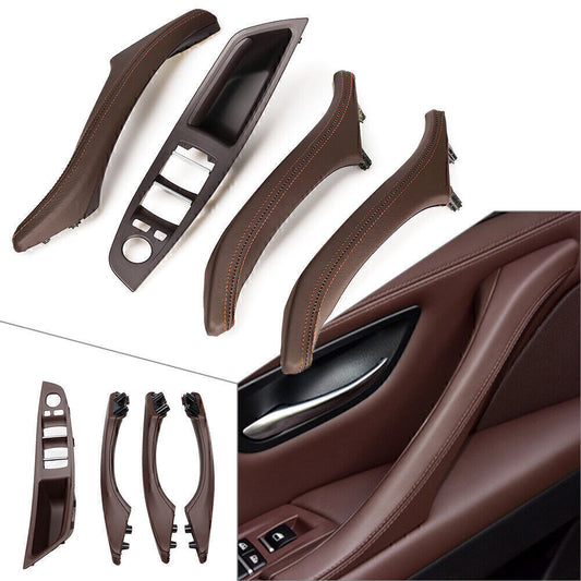4Pcs Mocha LHD Door Trim Pull Handle Real Leather for BMW 5 series F10 F11 F18