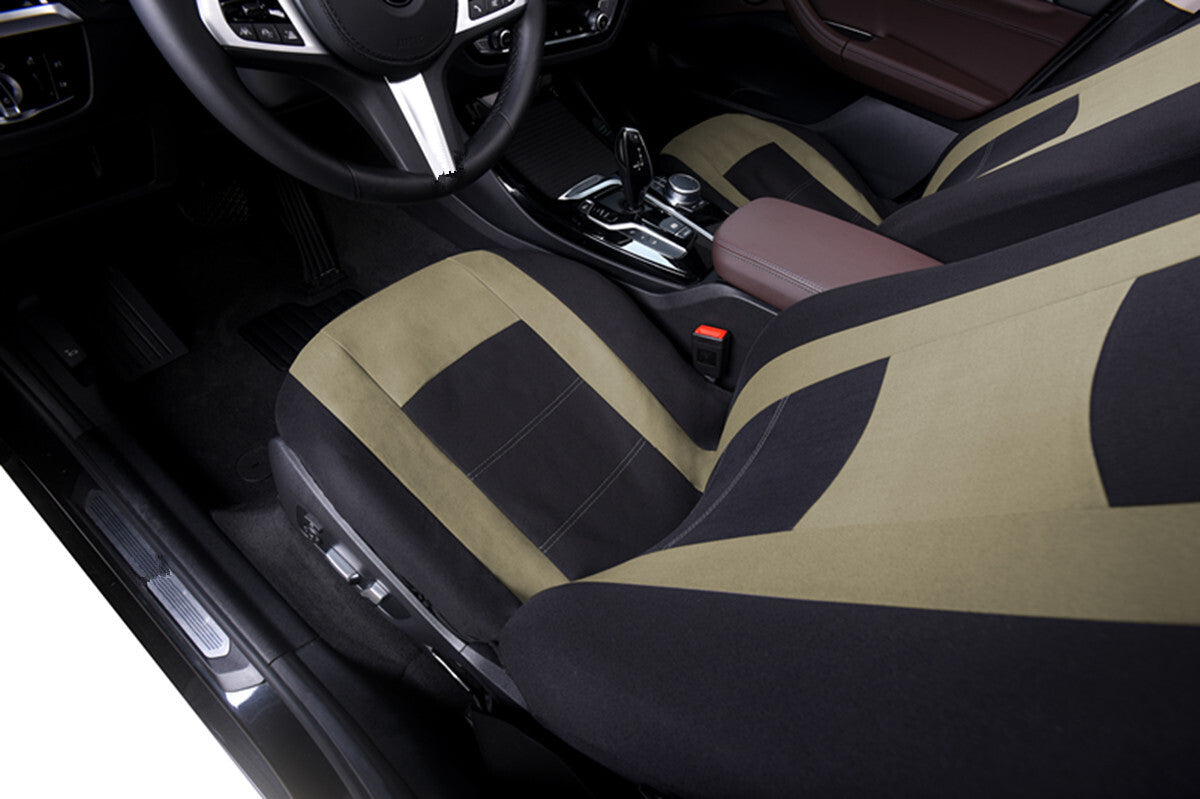 9PC 5-seater Car for Seat Covers Protectors Washable Full Set Front Rear Black/Beige