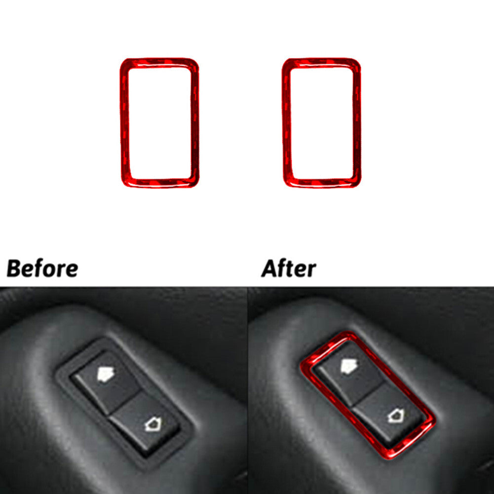 2x Red Carbon Fiber Rear Window Control Trim for BMW M5 E39 1998-2003