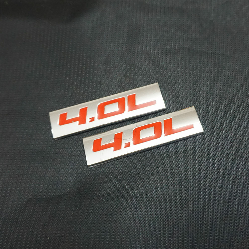 2x Chrome Red 4.0L Metal Emblem Decal Badge Sticker Car Engine Coupe Motorsports