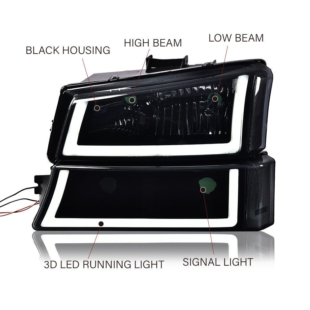 Shizheng 03-06 Silverado Chrome Large LED DRL Bright + Dragon Bright