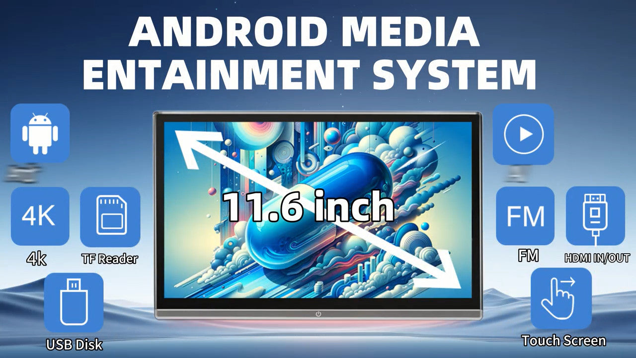 11.6in Android Headrest Monitor Display Car Dual Bluetooth TV Radio Video Player