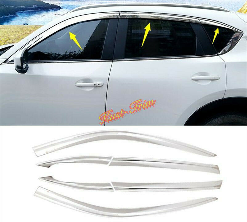 6x for Mazda CX-5 2017-2021 Chrome Window Visor Vent Shade Sun Rain Guard Cover