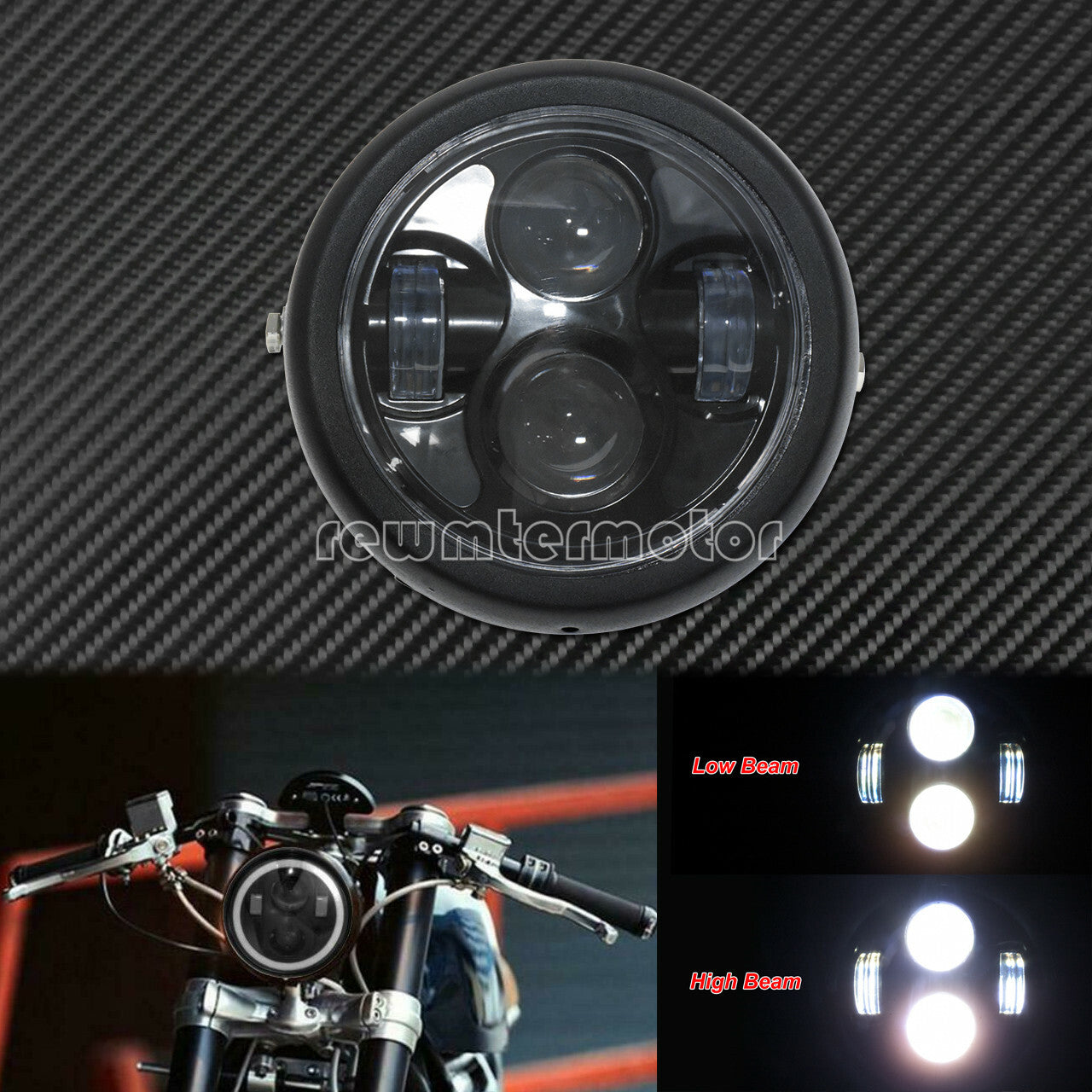 6.5 Motorcycle Hi/Lo Beam LED Headlight Fit for Harley Sportster Cafe Racer