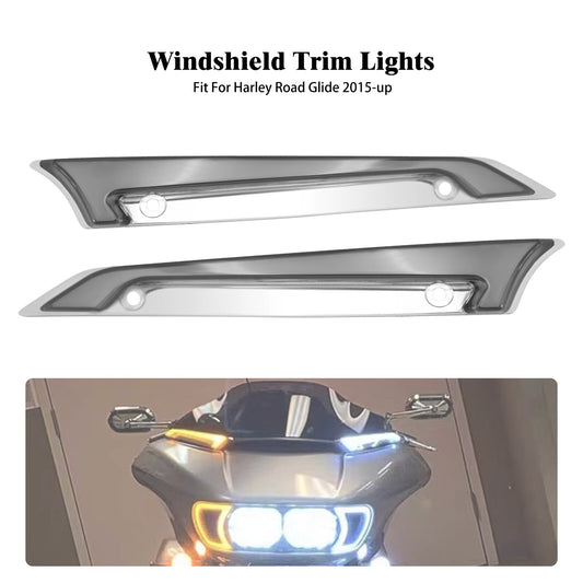 Chrome Windshield Trim w/ LED Turn Signal Light Fits for Harley Road Glide 15-23