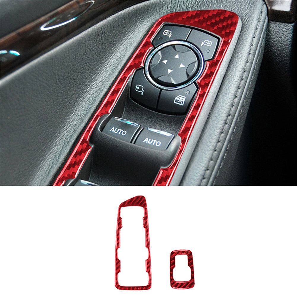Carbon Fiber Window Switch Buttons Frame Trim for Ford Explorer 2011-2014 Red