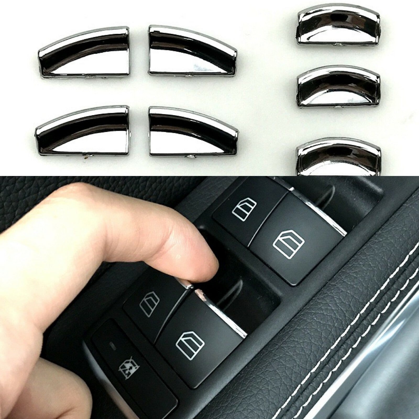 7-piece set of chrome-plated corner protectors for door and window switches and buttons, suitable for Mercedes C W204