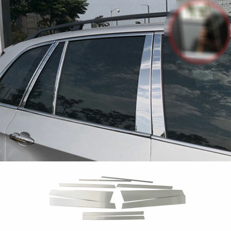 Fit for BMW X5 E70 2008-2013 Silver Steel BC Pillar Post Panel Window Trim Cover