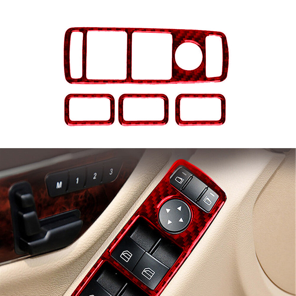 Red Carbon Fiber Window Control Panel Trim for Mercedes-Benz W204 2007-2014