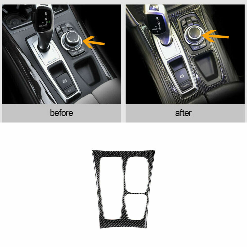 Carbon fiber console gear shift box panel protective cover suitable for BMW X5, E70, and X6 (2008-13-)