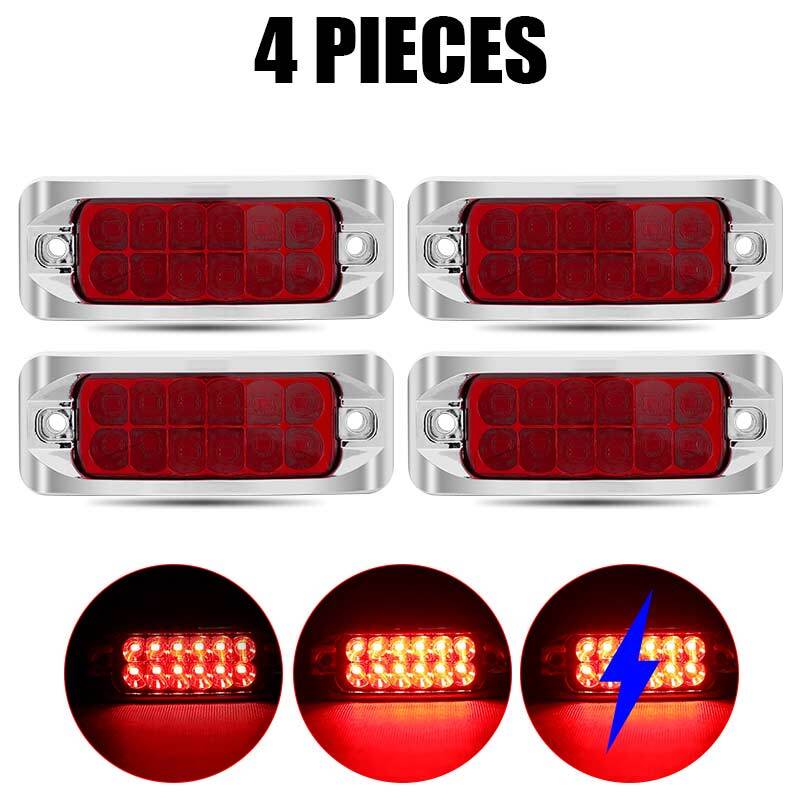 4pcs Red 12-LED Side Marker Lights Clearance Lamp 12-24V For Truck Van RV Car