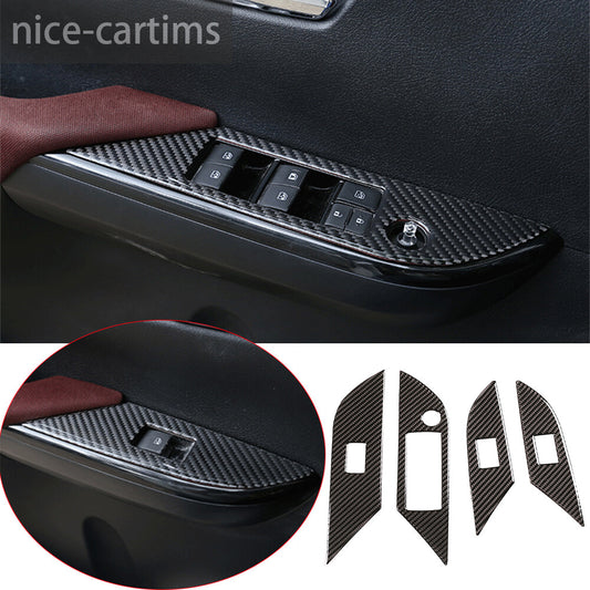 Fit For T@yota Hilux Revo 2015-2021 Carbon Fiber Window Lift Switch Button Cover