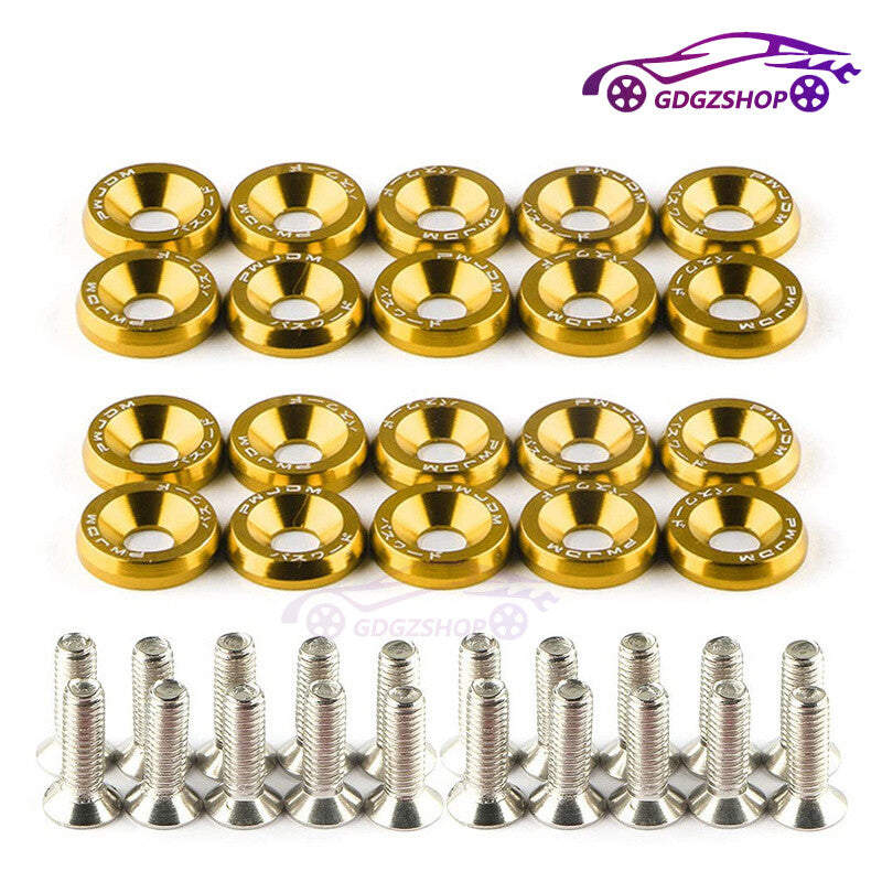 20pcs Gold Aluminum JDM Fender Bumper Washer M6 Bolt Engine Bay Dress Up Kit
