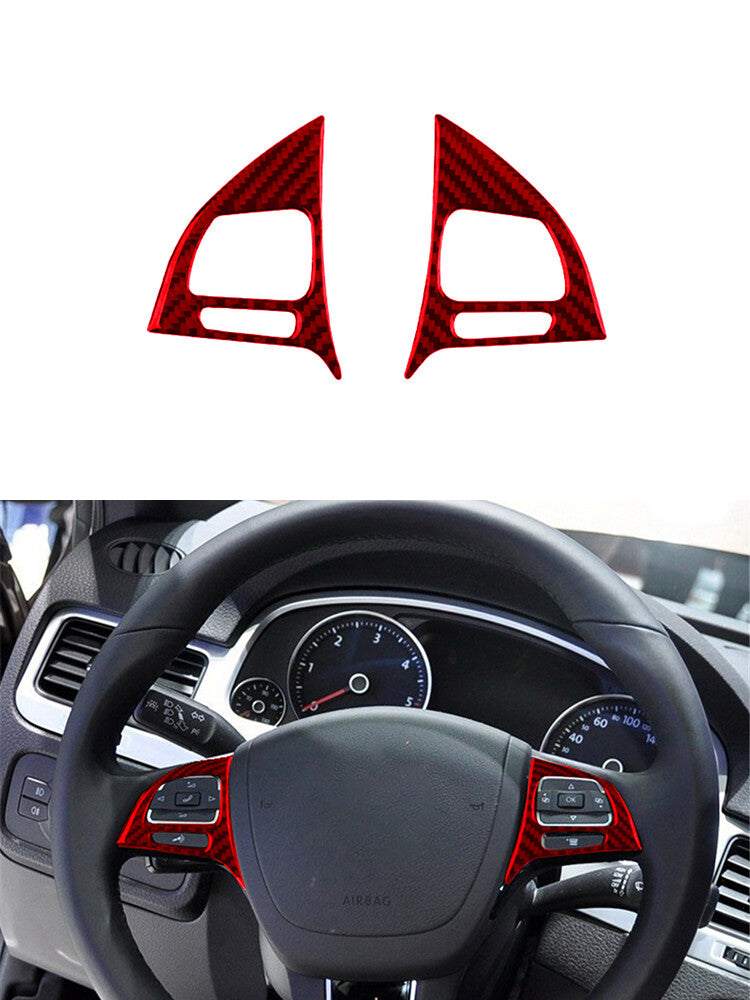 2Pcs Steering Wheel Button Trim Cover Carbon Fiber Red for VW Touareg 2011-2018