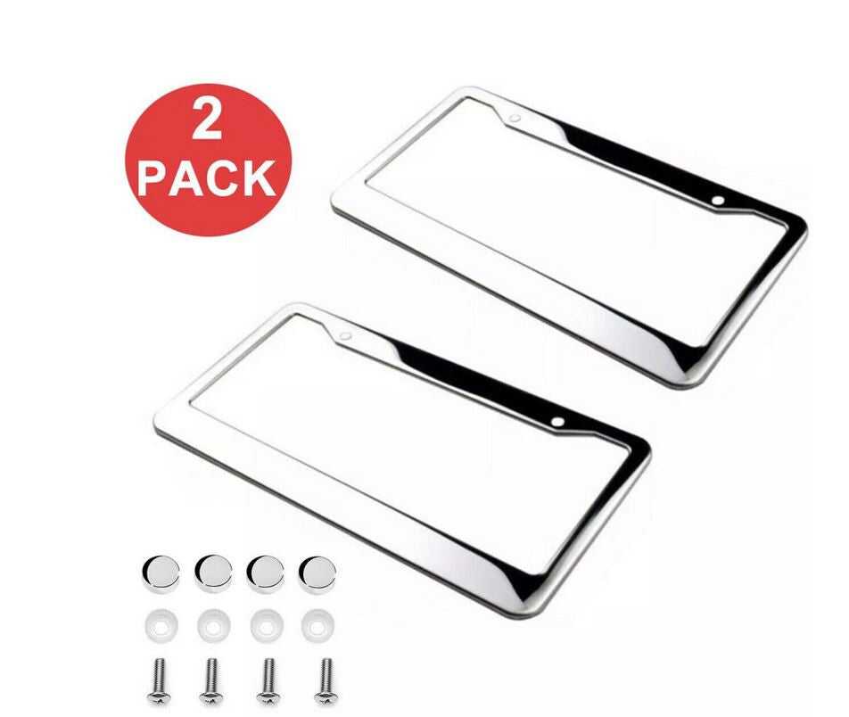 2-piece car license plate frame cover cap rear boot chrome alloy for Chevrolet