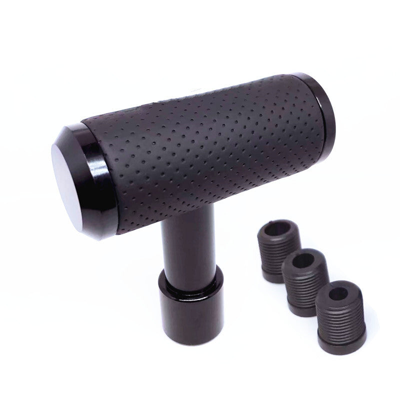 Car Aluminium Slloy Leather T-Handle Gear Shift Lever Knob Handle Shifter Kit