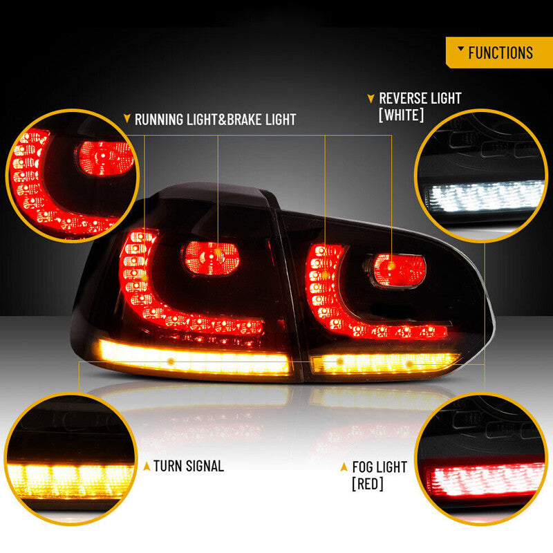 1. Dual LED taillights suitable for Volkswagen for Golf MK6 GTI R 2010-2013 fully smoked taillights.