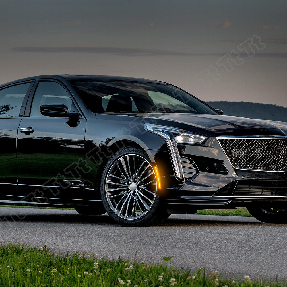 Two smoked LED front bumper side marker lights for 2016-2020 for Cadillac CT6 CT6-V