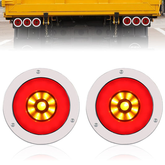 2X Red /White 4inch Round 24LED Truck Trailer Stop Turn Signal Tail Brake Lights
