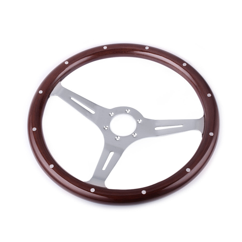 15IN Steering Wheel Wood Grip with Rivets+Hub Adapter for 1984-2004 for Ford for Mustang
