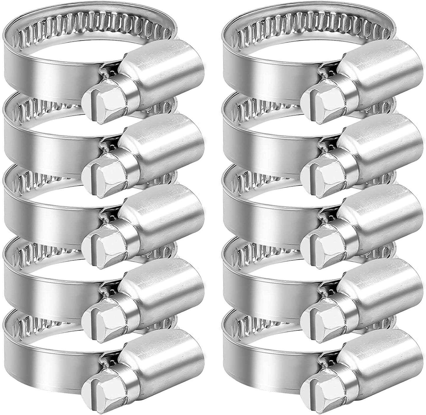 10-piece set of 2-inch adjustable hose clamp worm gear stainless steel clamps