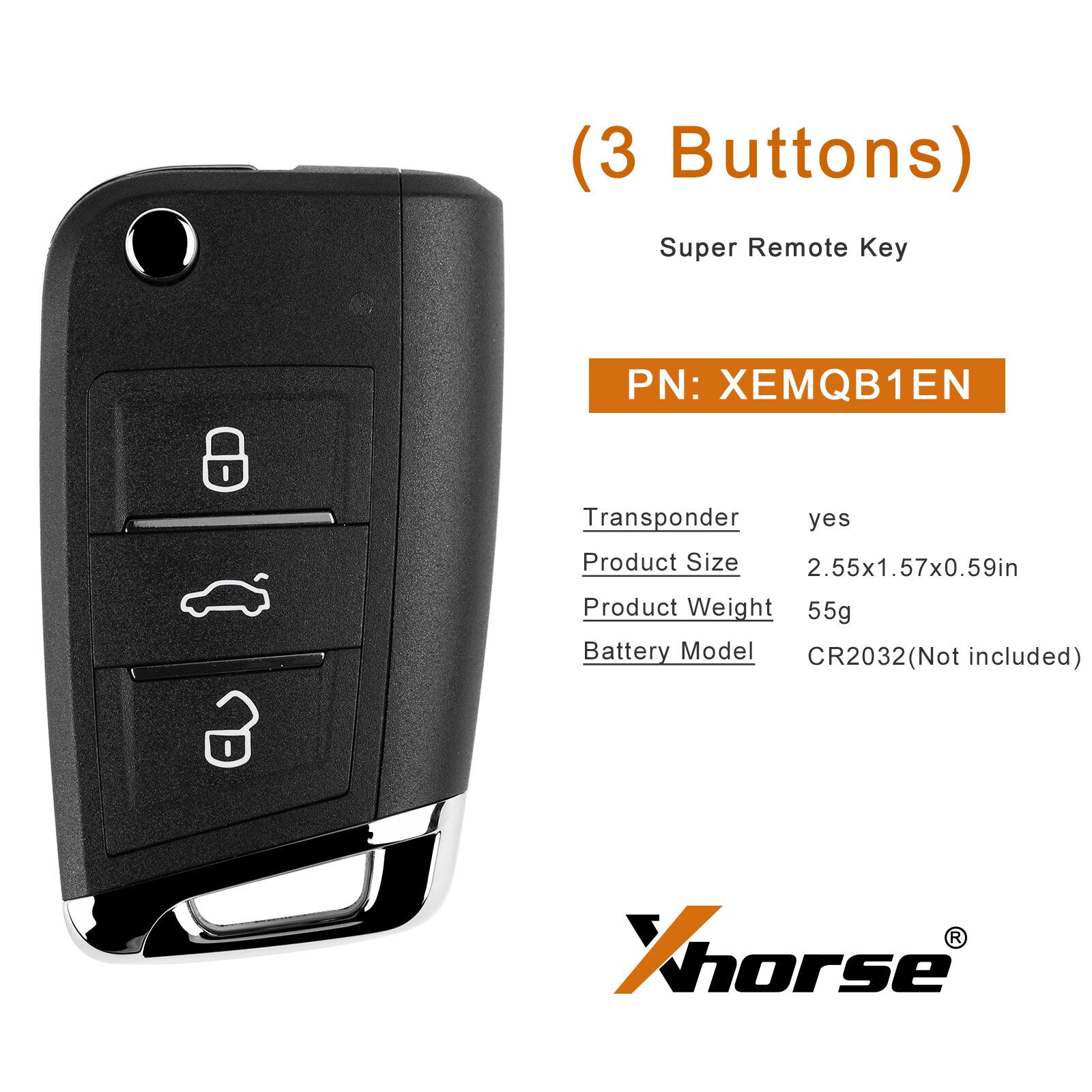 5x Universal Super Remote Flip Key 3 Button XEMQB1EN Fit for VW MQB Style
