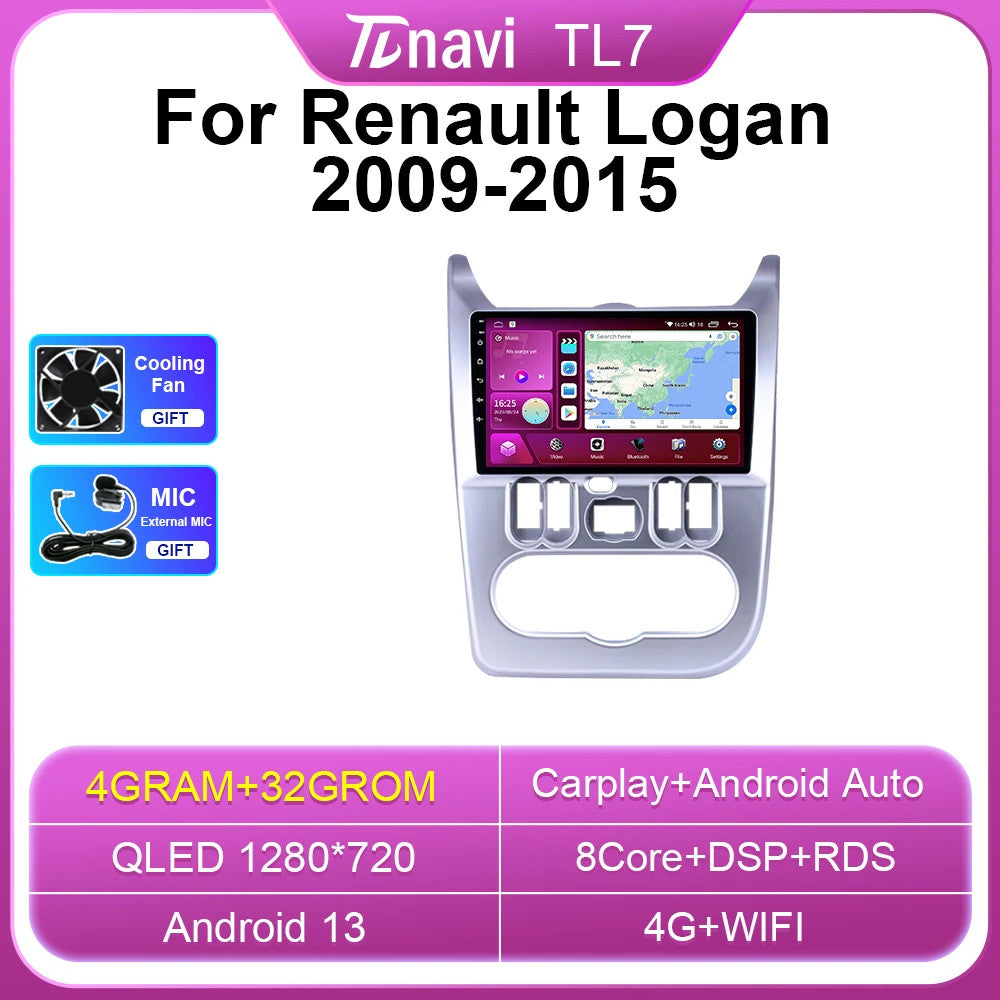 Android Auto CarPlay Car Stereo Radio for Renault Logan 2009-15 GPS Navi Screen