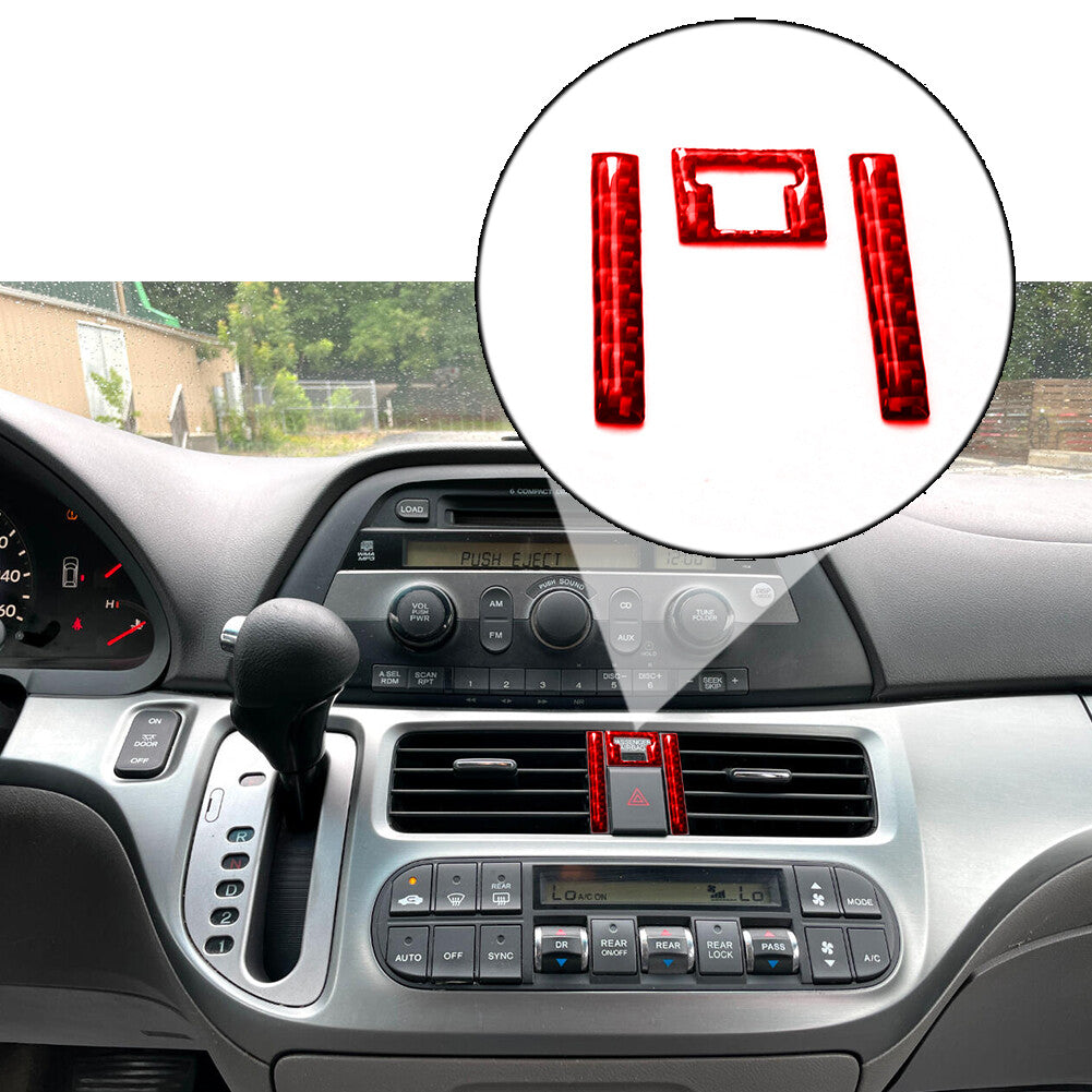 Red Carbon Fiber Interior Hazard Light Button Cover Trim for Honda Odyssey 05-10