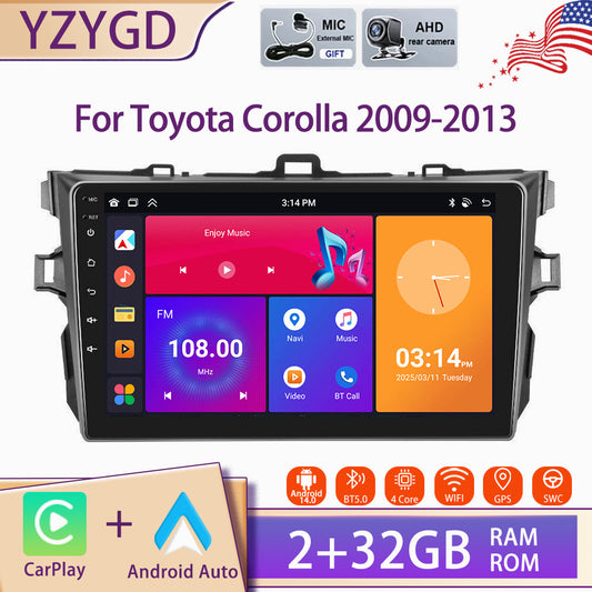 for Toyota for Corolla 2009-2013 Stereo Android Auto CarPlay Car Radio GPS Screen BT