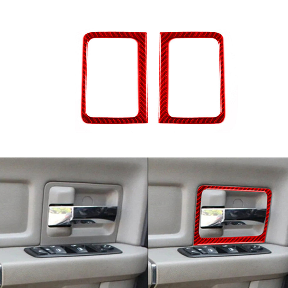 Red Carbon Fiber Front Door Handle Cover Trim for Dodge for Ram 1500 2009-2012