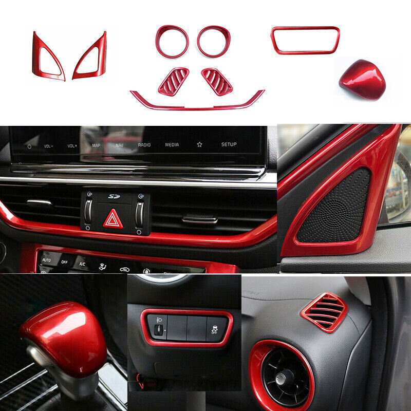 Red ABS Inner Car Interior Kit Cover Decor Trim 9X For 2019-2023 for Kia Forte/K3