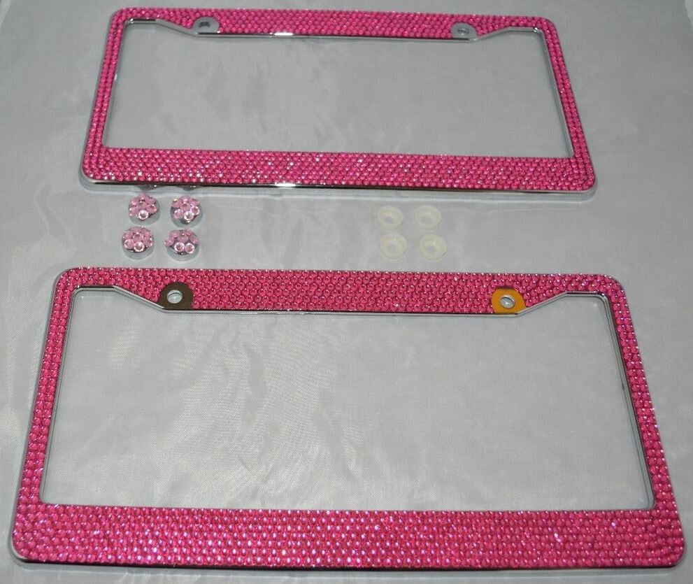 2-Piece Car License Plate Frame Cover for Rear Trunk Pink Glitter Crystal Suitable for Mazda
