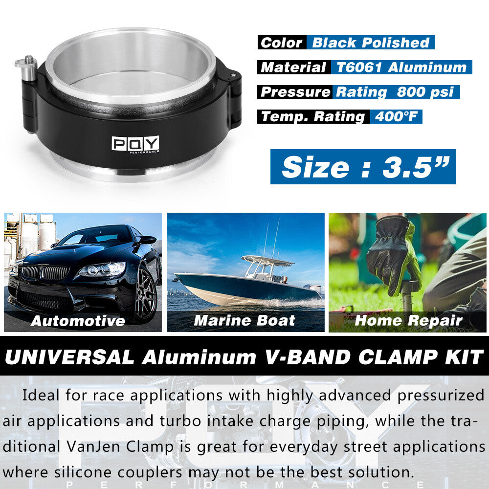 3.5 89mm Aluminum Quick Release V-Band Clamp Kit Intake Intercooler Pipe Metal