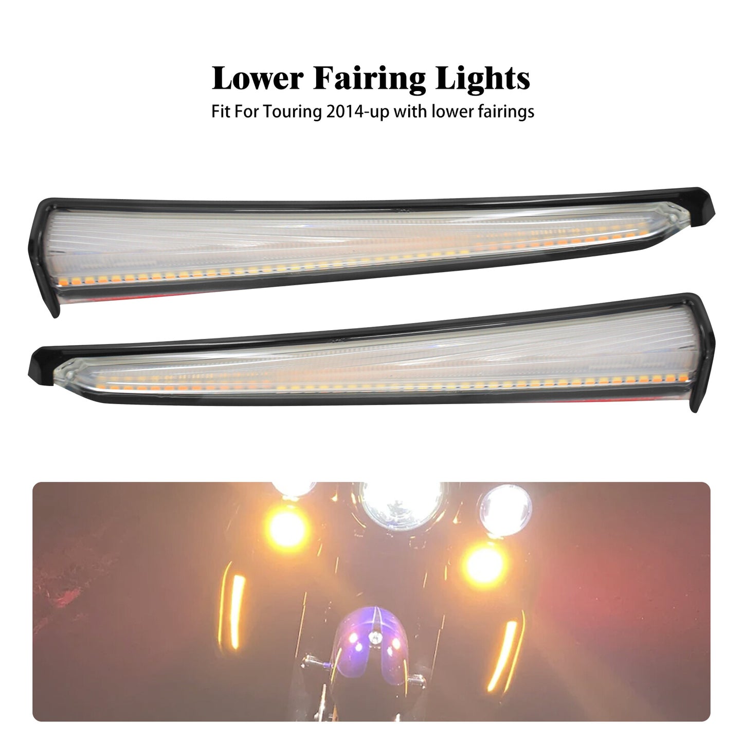 Black Lower Fairing Running Turn Signal LED Light Fit For Touring Glide 2014-23