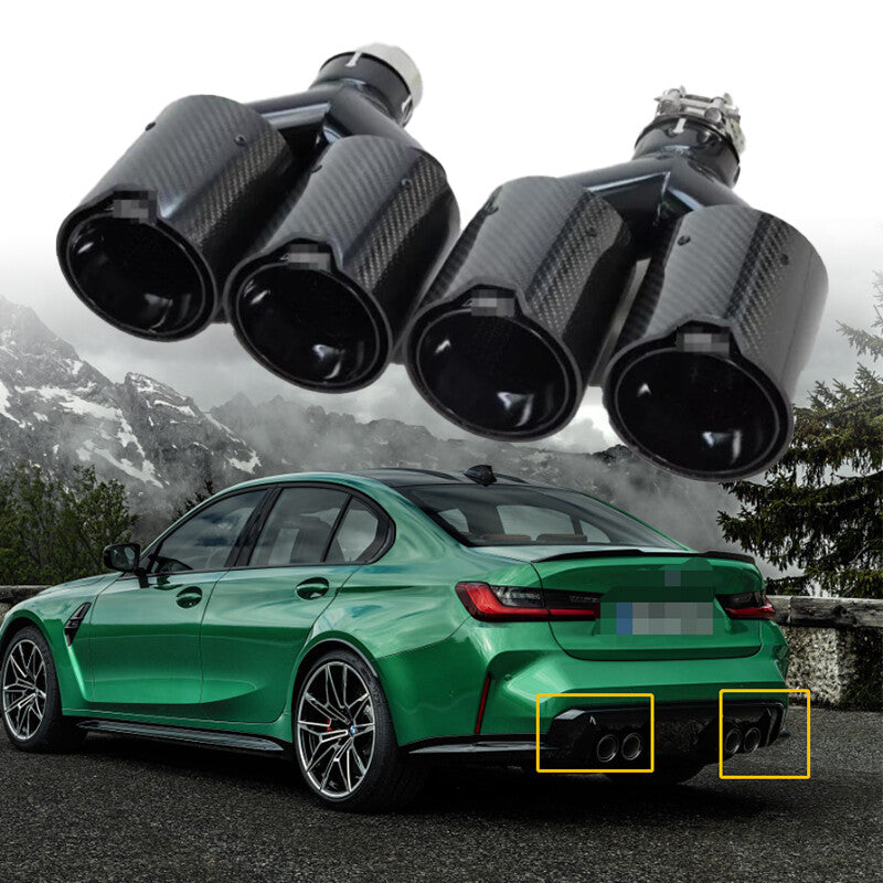 Dual Car Carbon Fiber Exhaust TWIN End Tips Tail Pipe for BMW 63mm In 101MM Out