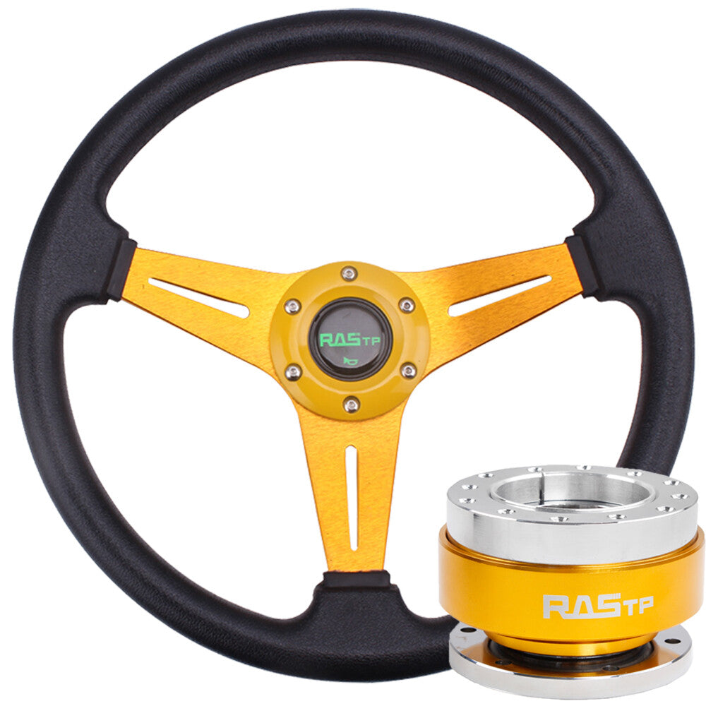 14inch Gold Steering Wheel Drifting Deep Dish Gold Ball Quick Release Adapter