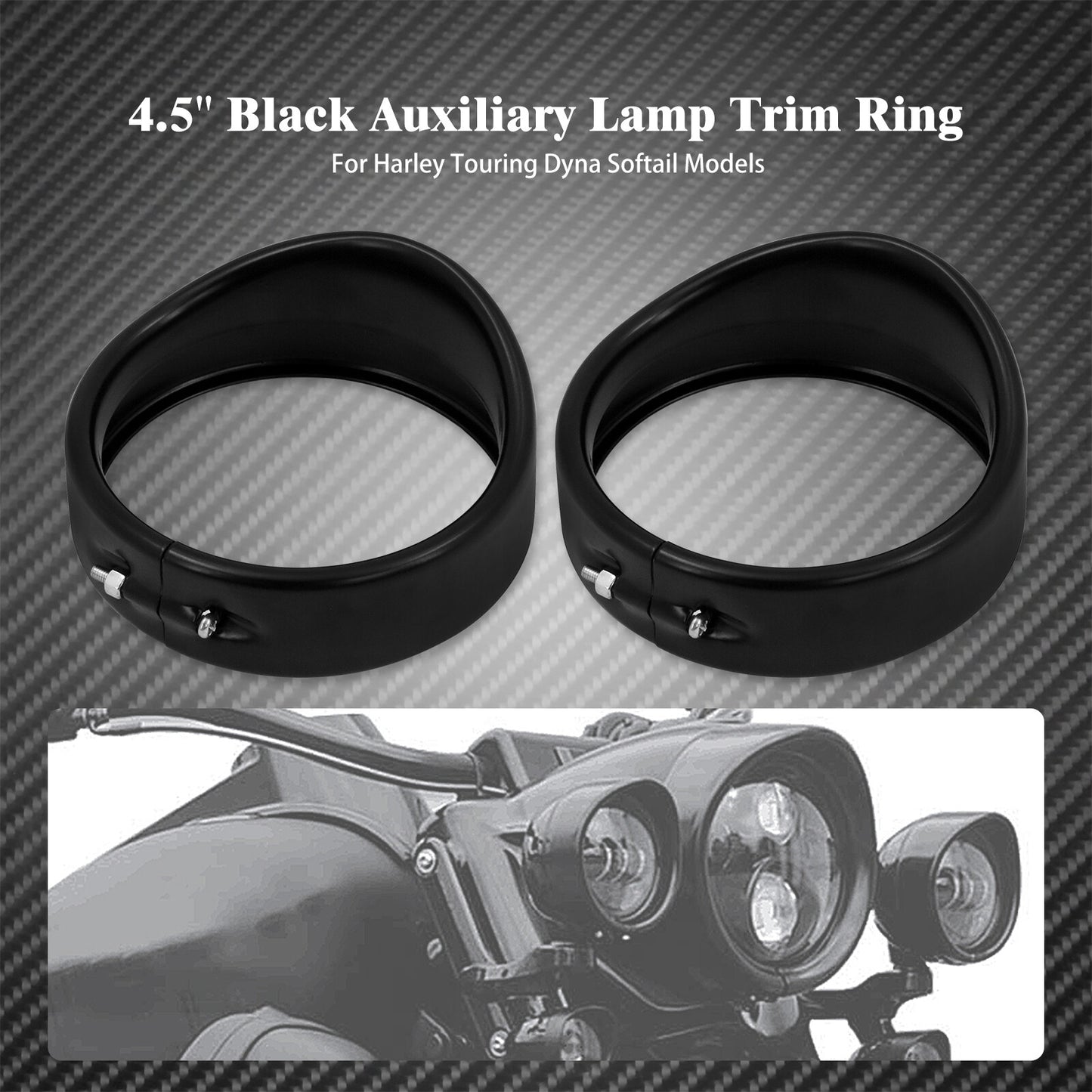 4-1/2 4.5 Auxiliary light Visor Ring Fit for Harley Touring Road Softail Black