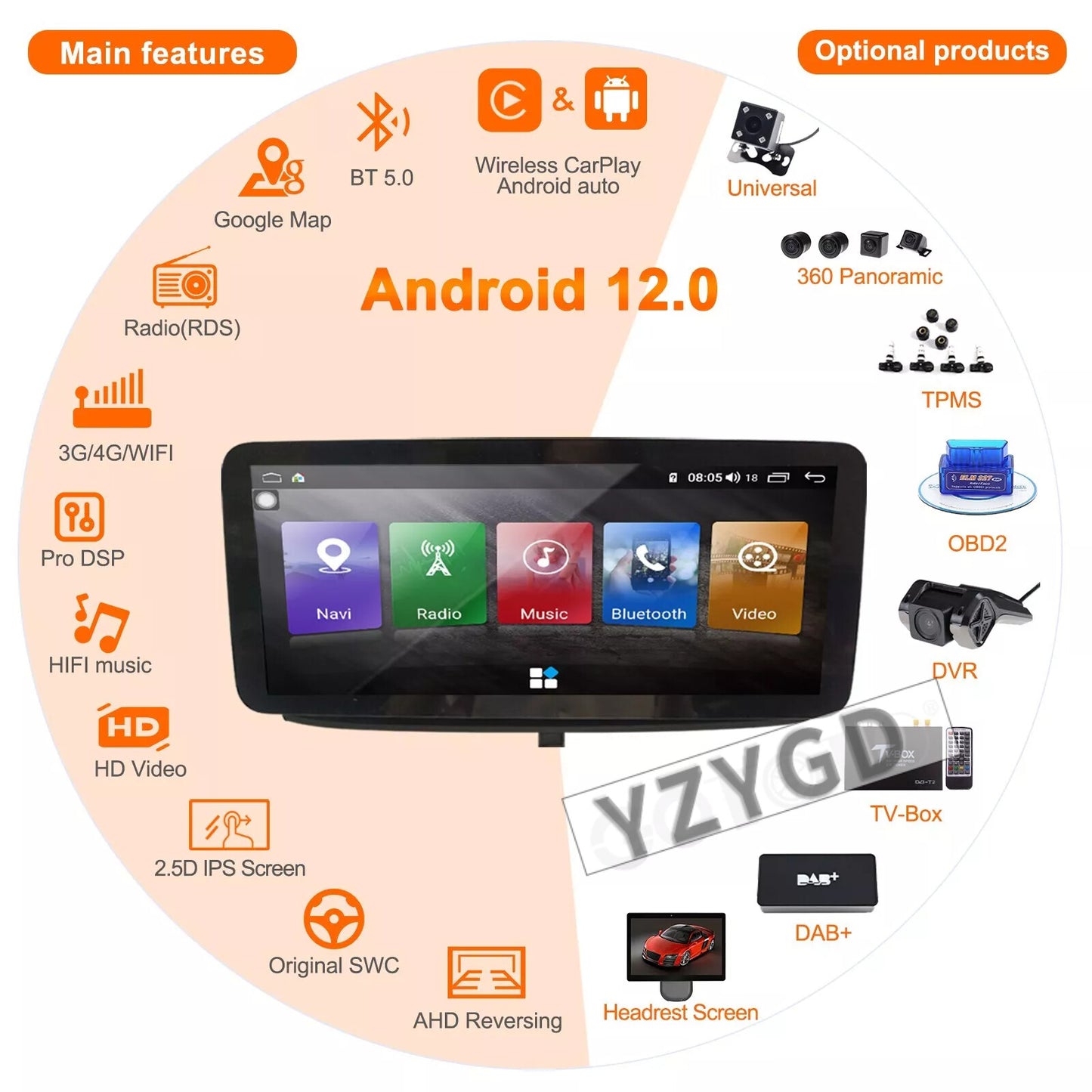 for Honda for Accord 10th 2018-2021 Android CarPlay Car Radio Receiver 64Gb Screen