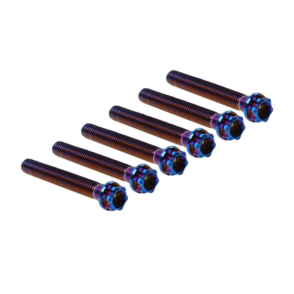 6pcs Bolt Torx Head Flange Screw M10x60mm Burn Blue For Motorcycle Bike