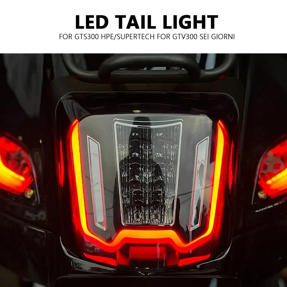 For Vespa GTV300 Motorcycle LED Tail Lamp Rear Brake Run Light Lens Taillight