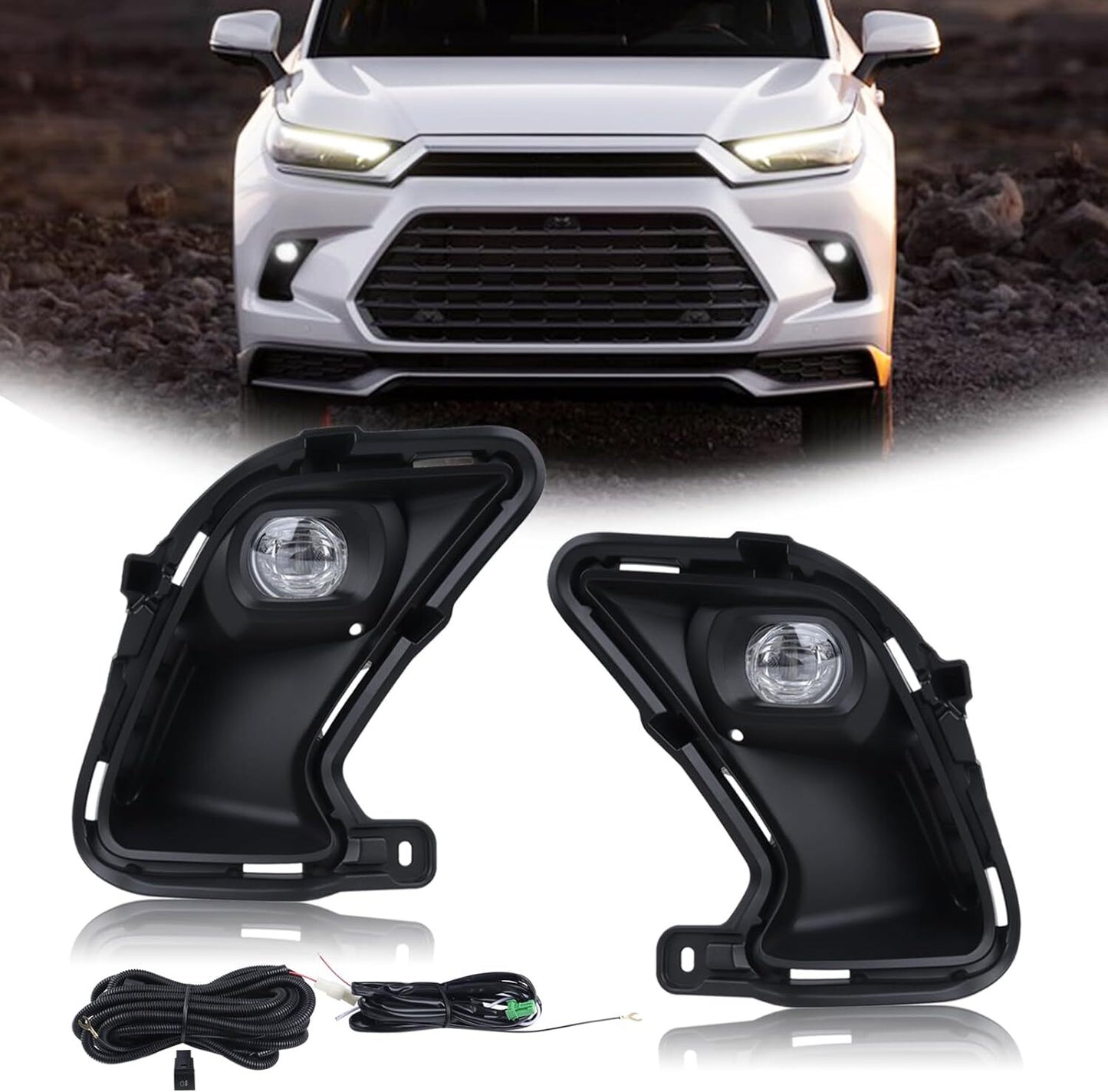 LED White Fog Light Kit Switch Bezel Wire For 2024-2025 for Toyota Grand Highlander