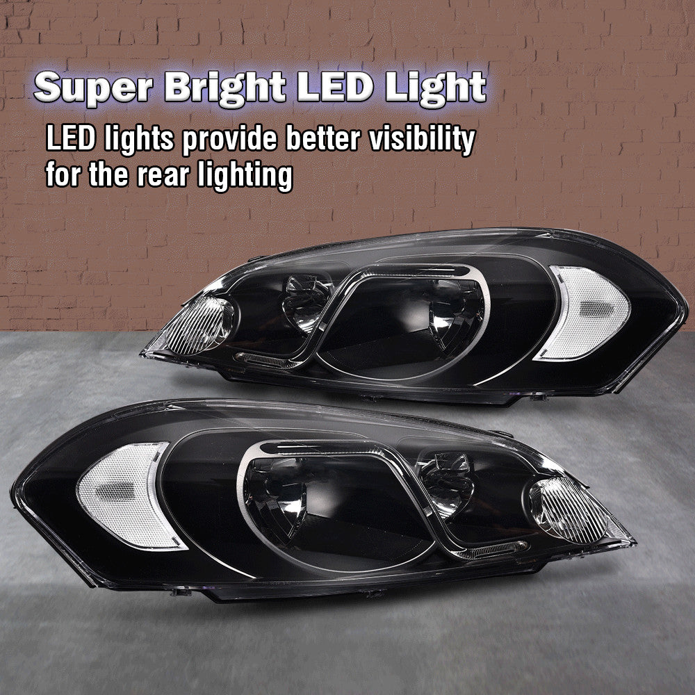 Transparent LED DRL for headlights, suitable for 2006-2016 for Chevrolet Impala/Monte Carlo, Black.