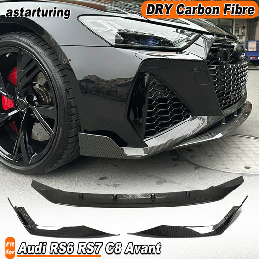 Fit for Audi RS6 RS7 C8 Avant Wagon 2019-24 Dry Carbon Front Bumper Lip Spoiler
