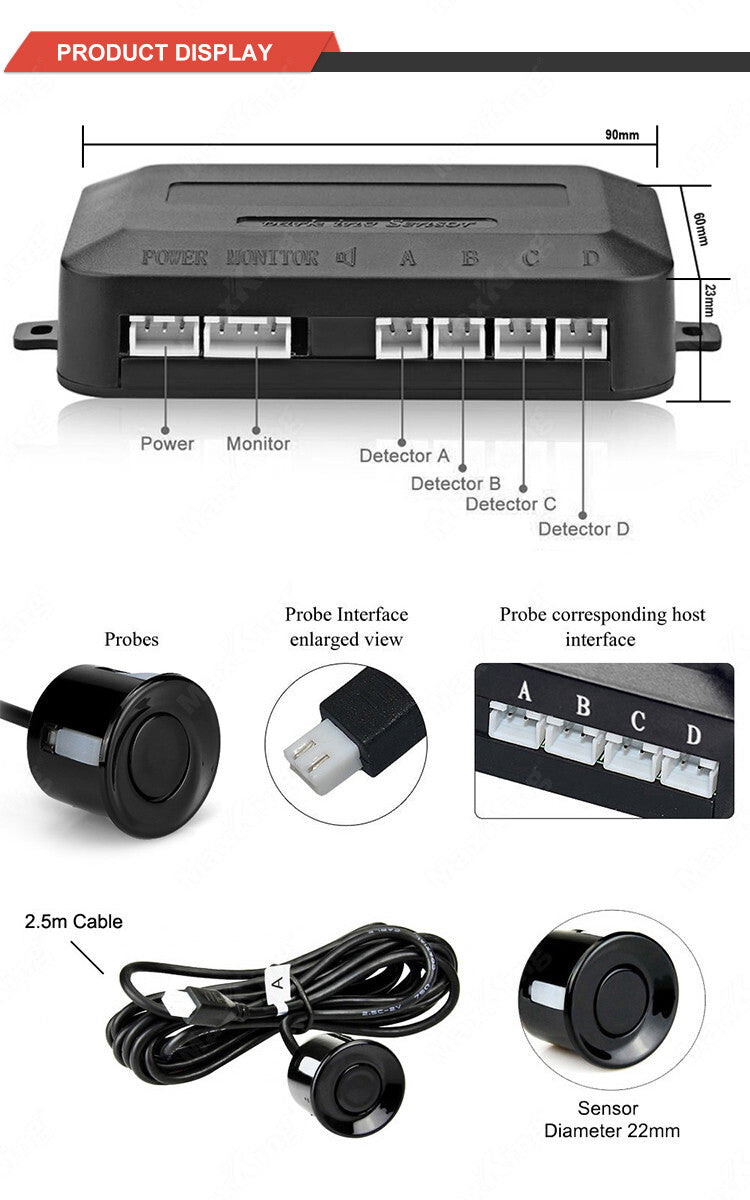 LED Display Car Reverse Backup Rear Radar Alarm System 4x Black Parking Sensors