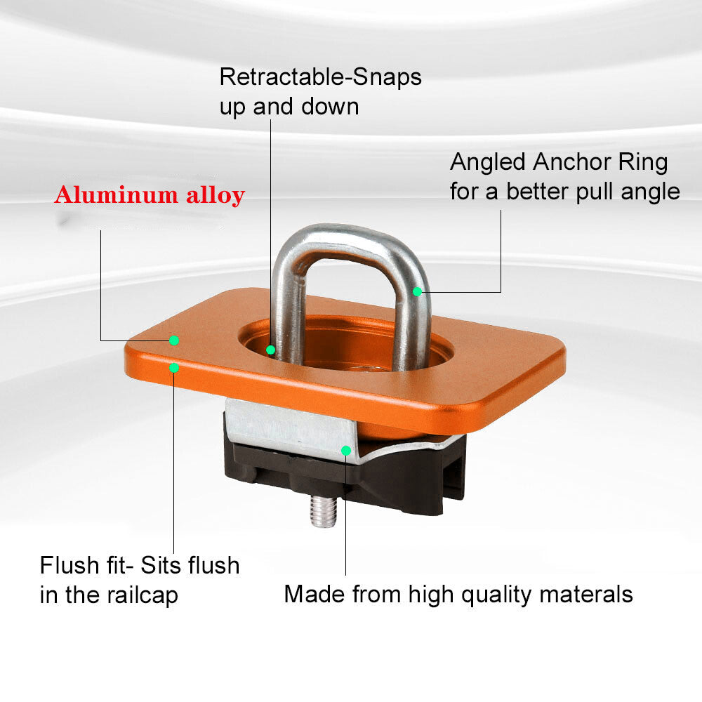 1pair Raised Truck Bed Retractable Tie Down Anchors Point Loop Hooks Orange