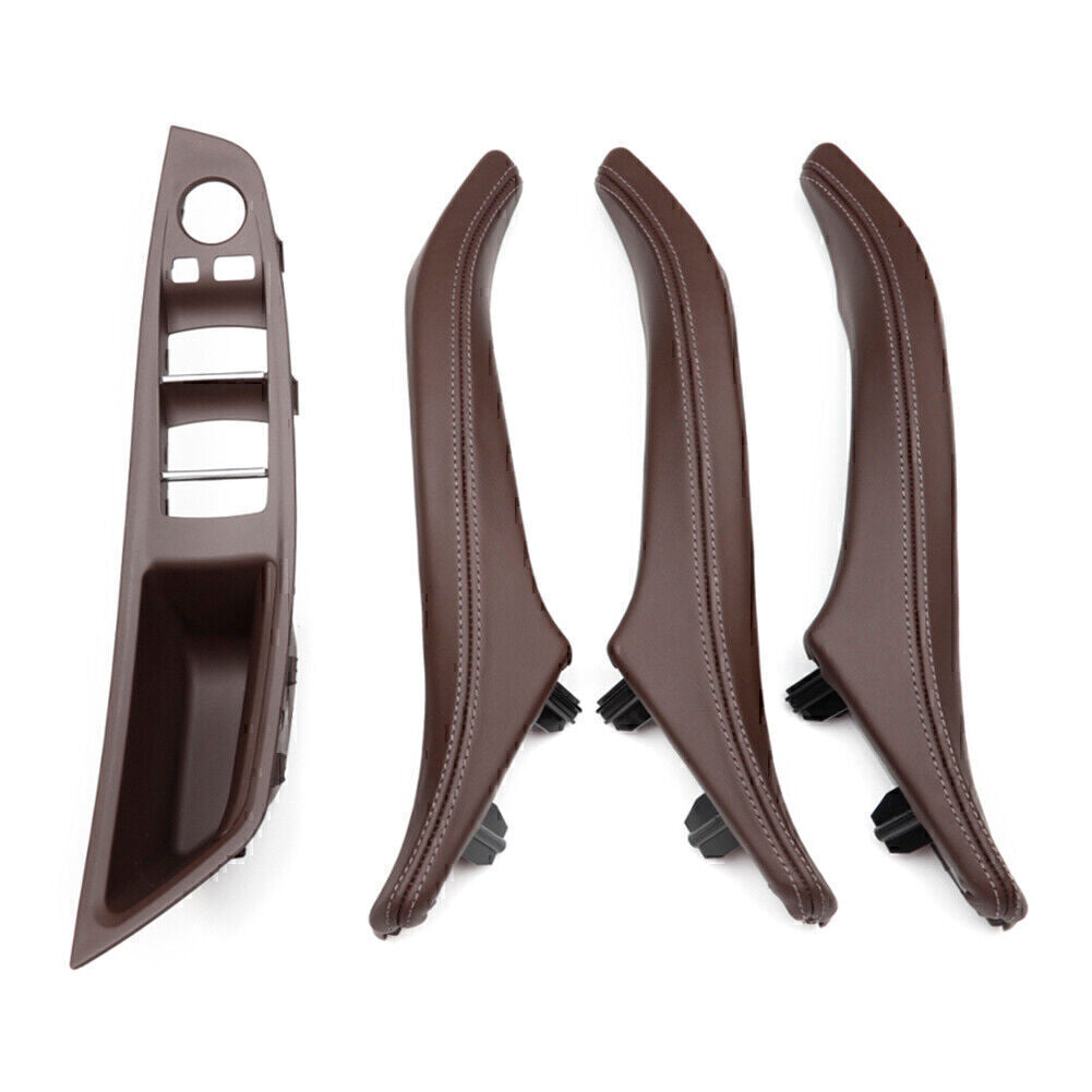 4Pcs Mocha LHD Door Trim Pull Handle Real Leather for BMW 5 series F10 F11 F18