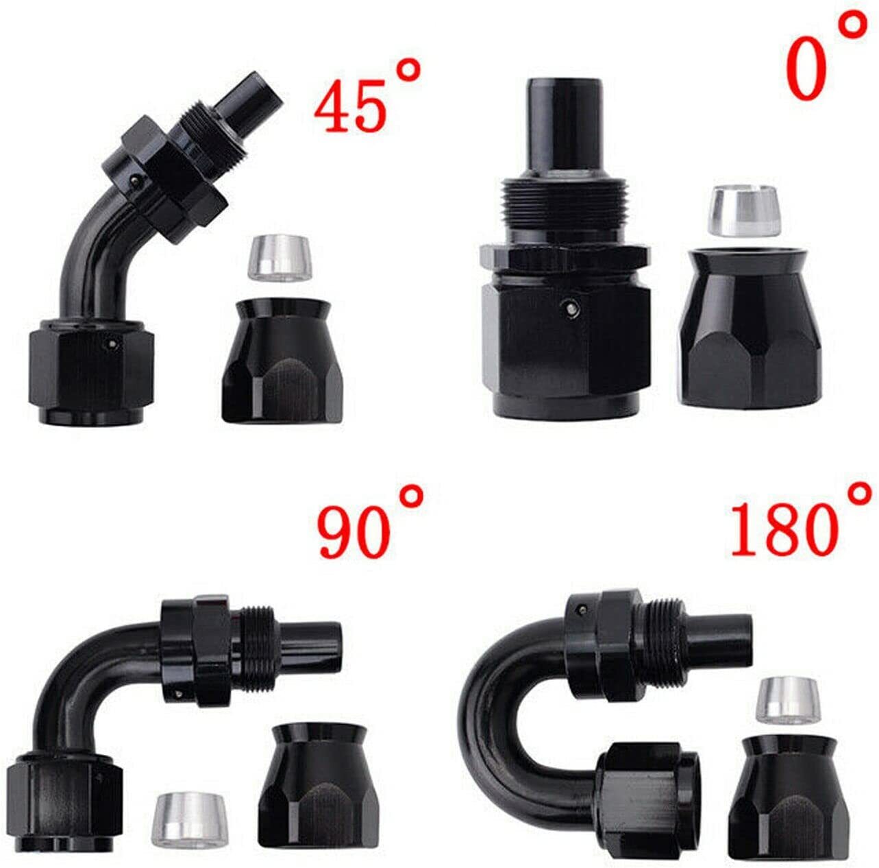 6AN - AN6 Black 5/16 inch Nylon Fittings for E85 PTFE Fuel Line 20ft 10 Fittings Hose Kit