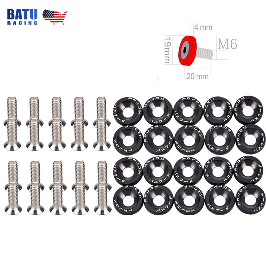 Black JDM Billet Aluminum Fender/Bumper Washer/Bolt Engine Bay Dress Up Kit X20