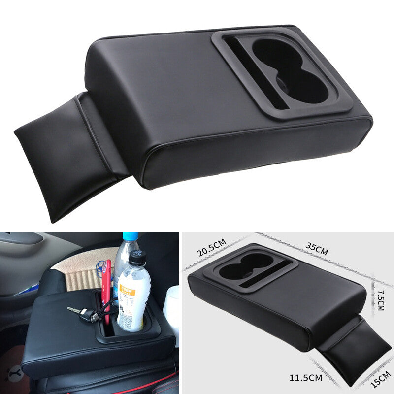 Car center console box armrest cushion elbow holder cup holder black