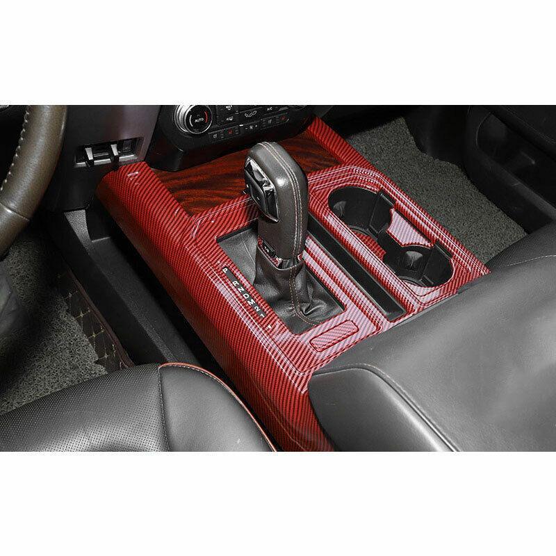 Red Carbon Fiber Gear Box Shift Cup Holder Panel Cover for Ford F-150 2015-2020